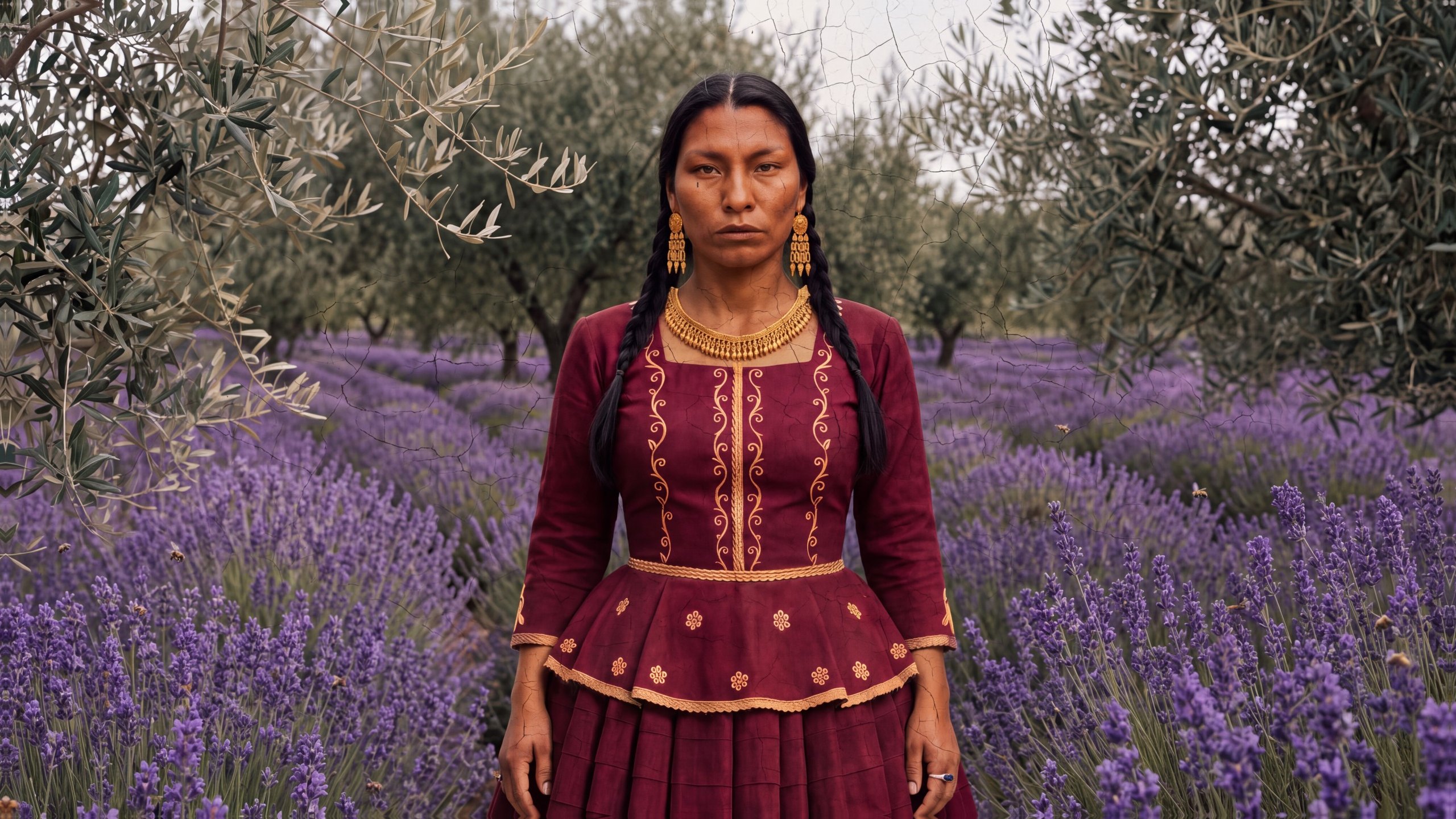 Wara, painted, in the olive grove